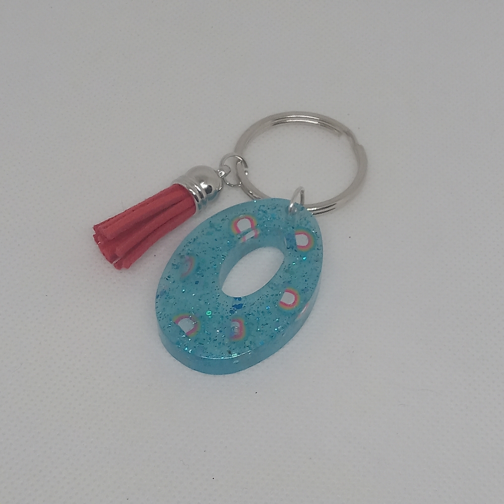 Blue Glitter Keychain with Red Tassel